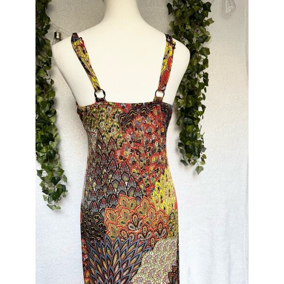 Raindrops by Papillon Black Orange Peacock Maxi Dress Women's Small - Picture 9 of 12